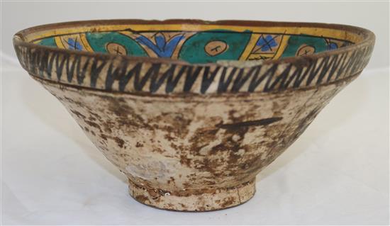 A Berber polychrome pottery bowl, diameter 27cm, slight old damage